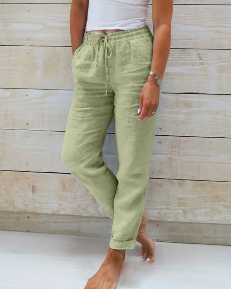 Allison | Pantaloni sartoriali in cotone e lino di lusso