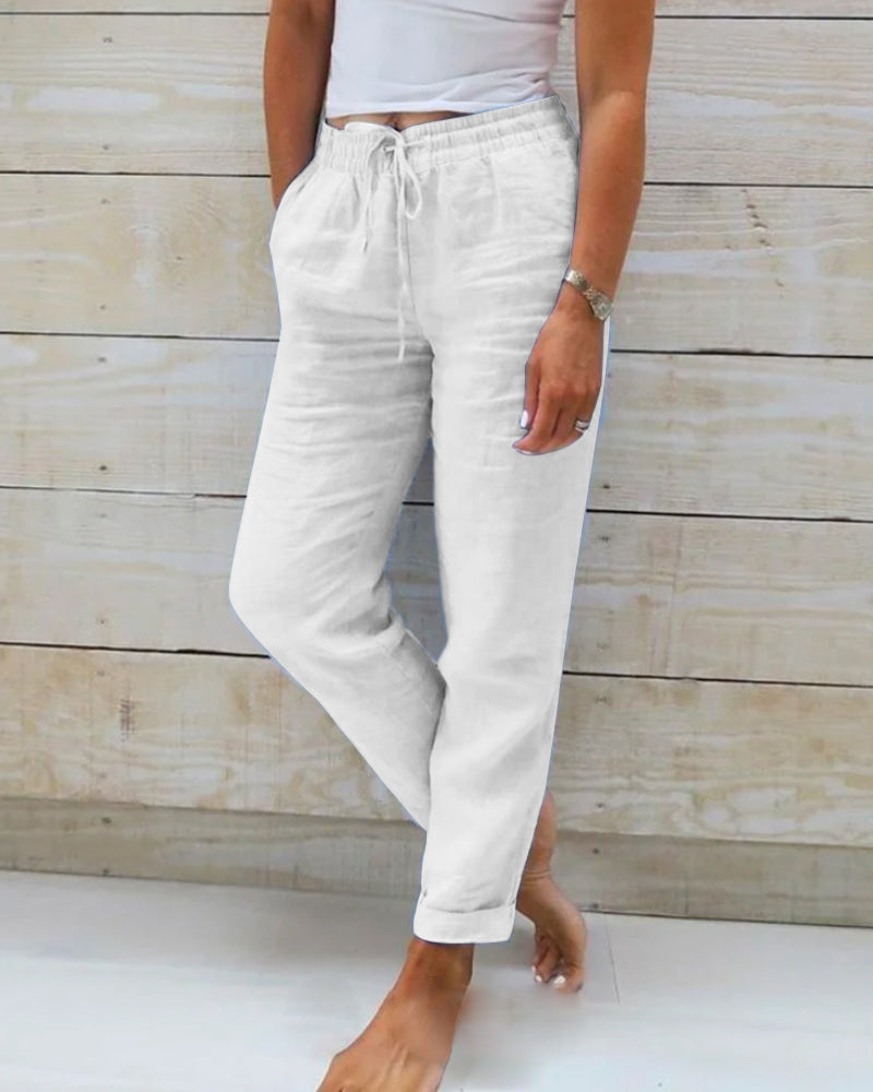 Allison | Pantaloni sartoriali in cotone e lino di lusso