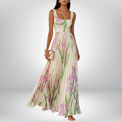 Penelope™ | Long chiffon dress with pleated flowers