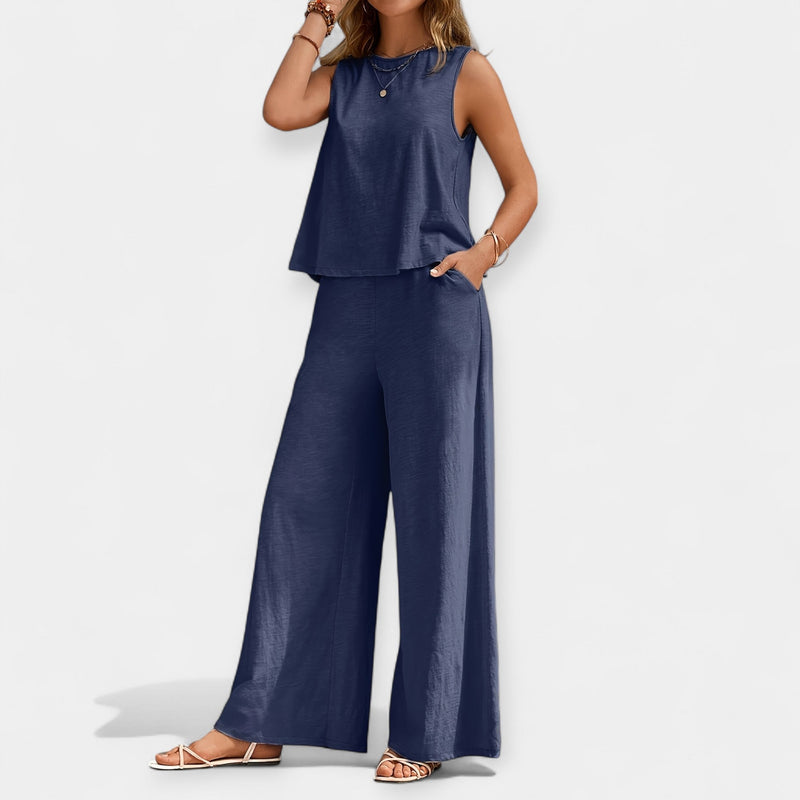 Set composto da top senza maniche e pantaloni larghi