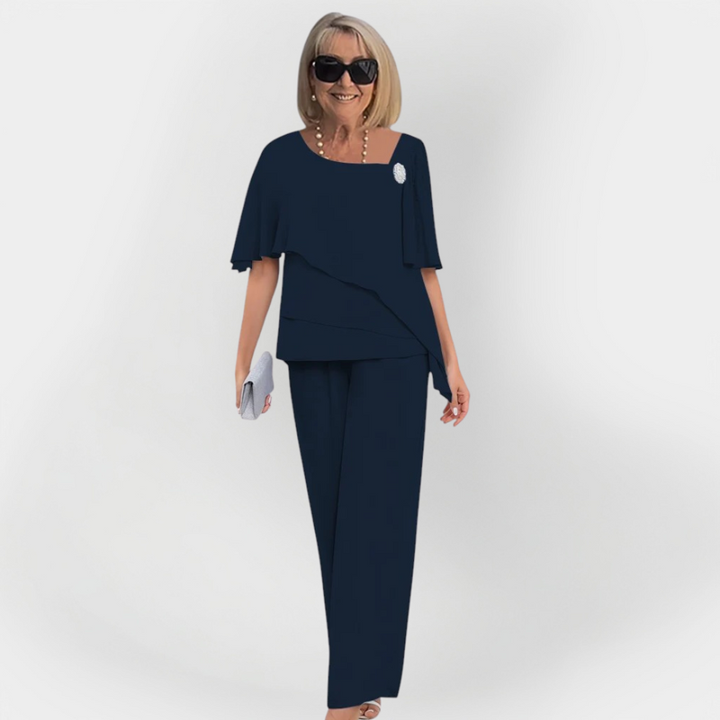 Elegante conjunto doble de blusa y pantalón
