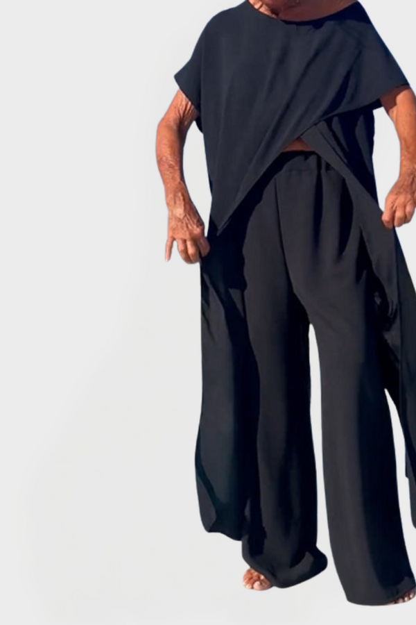 Completo con Top e Pantaloni in Tinta Unita con Décolleté