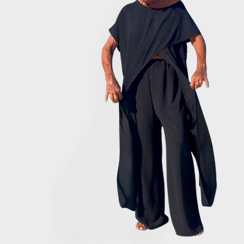 Completo con Top e Pantaloni in Tinta Unita con Décolleté