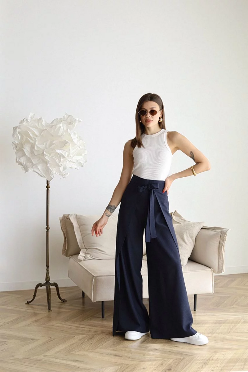 ARIANE – PANTALONI IN LINO A GAMBA LARGA DA DONNA 