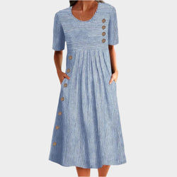 Vestido midi con botones y diseño de rayas
