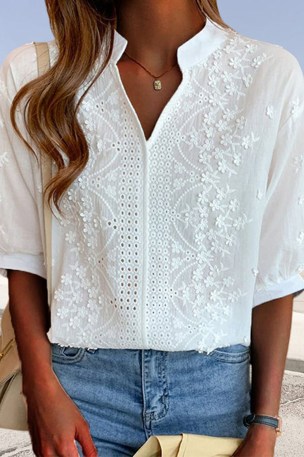 EMBERLY – PUFF SLEEVES LACE BLOUSE