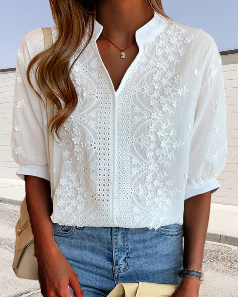 EMBERLY – BLUSA IN PIZZO CON MANICHE A SBUFFO