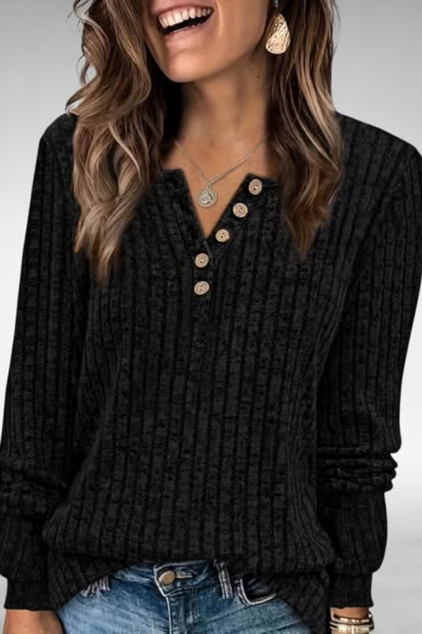 Melina | Ribbed Button Knit Top
