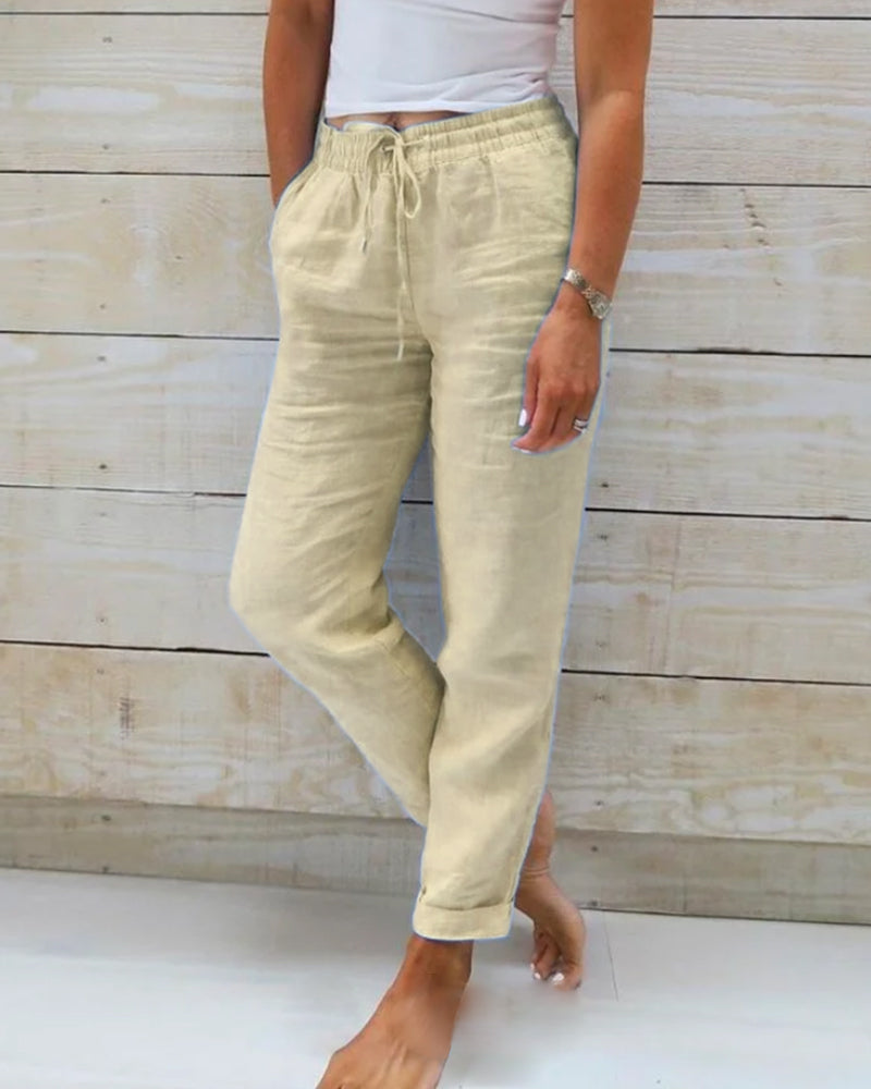 Allison | Pantaloni sartoriali in cotone e lino di lusso