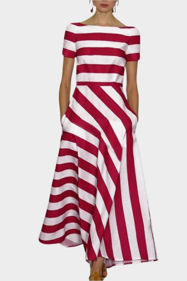 Elegante abito lungo a righe e maniche corte