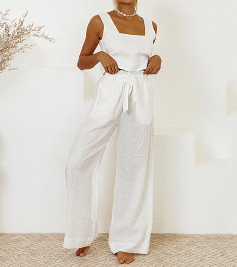 Evelyne | Completo composto da top minimalista di lusso e pantaloni a gamba larga