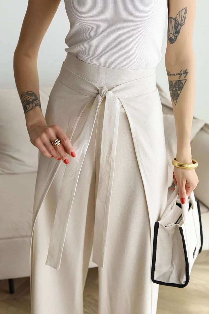 ARIANE – PANTALONI IN LINO A GAMBA LARGA DA DONNA 
