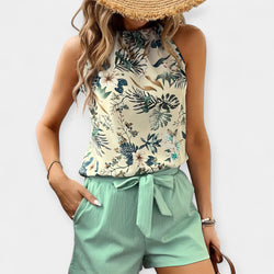 Completo con design tropicale e top con scollo all'americana