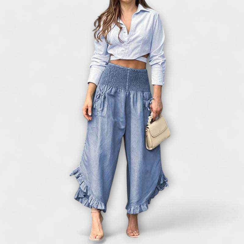 Pantalones de lino cómodos con pliegues modernos