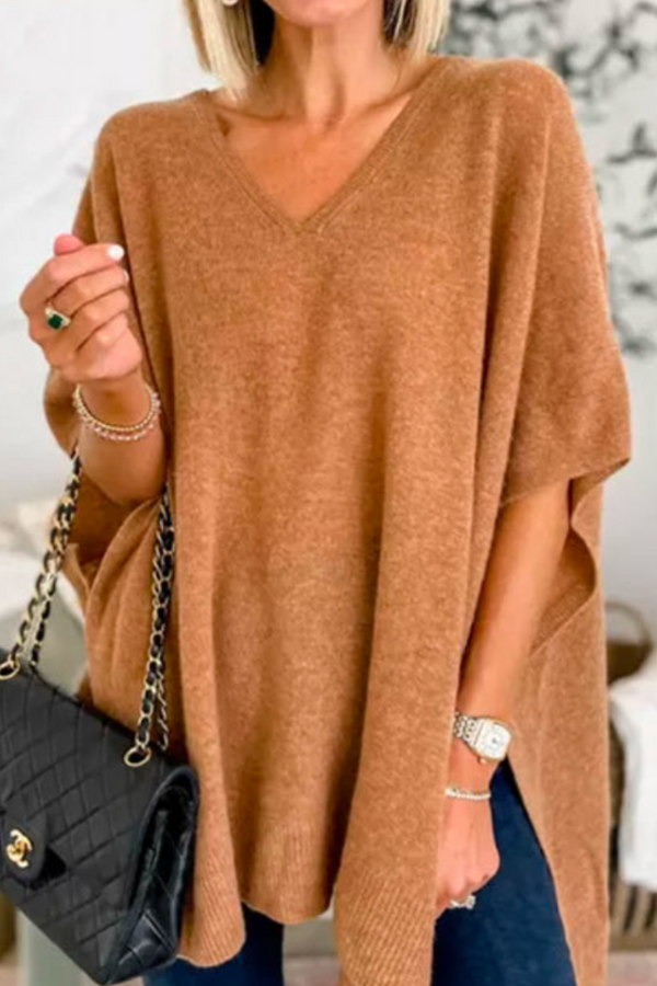 Erica - Maglione poncho ampio e scollo a V 