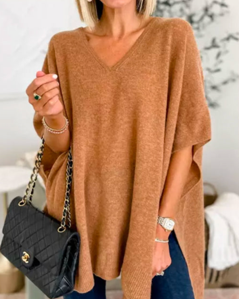 Erica - Maglione poncho ampio e scollo a V 