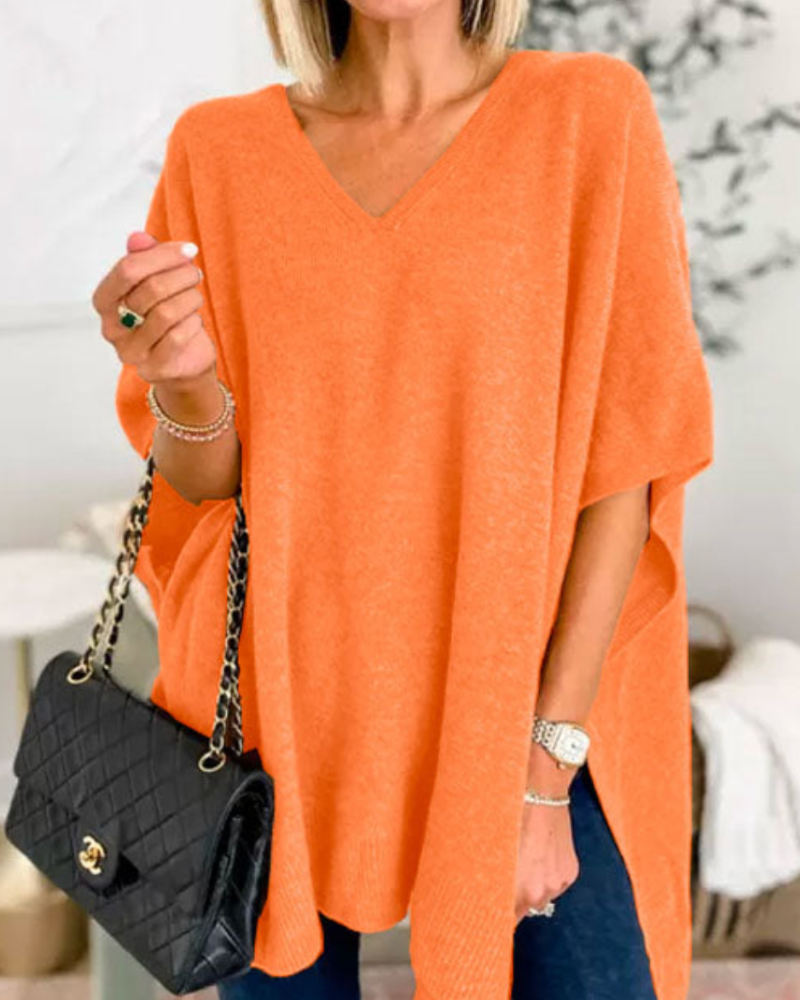 Erica - Maglione poncho ampio e scollo a V 
