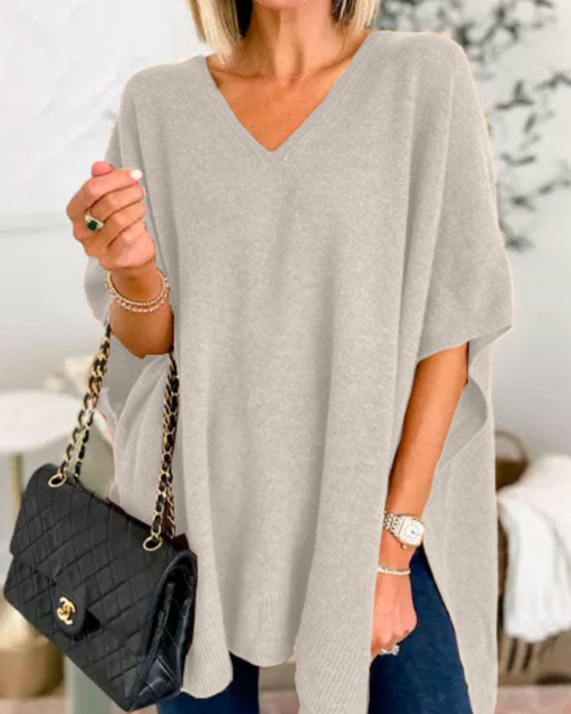 Erica - Maglione poncho ampio e scollo a V 