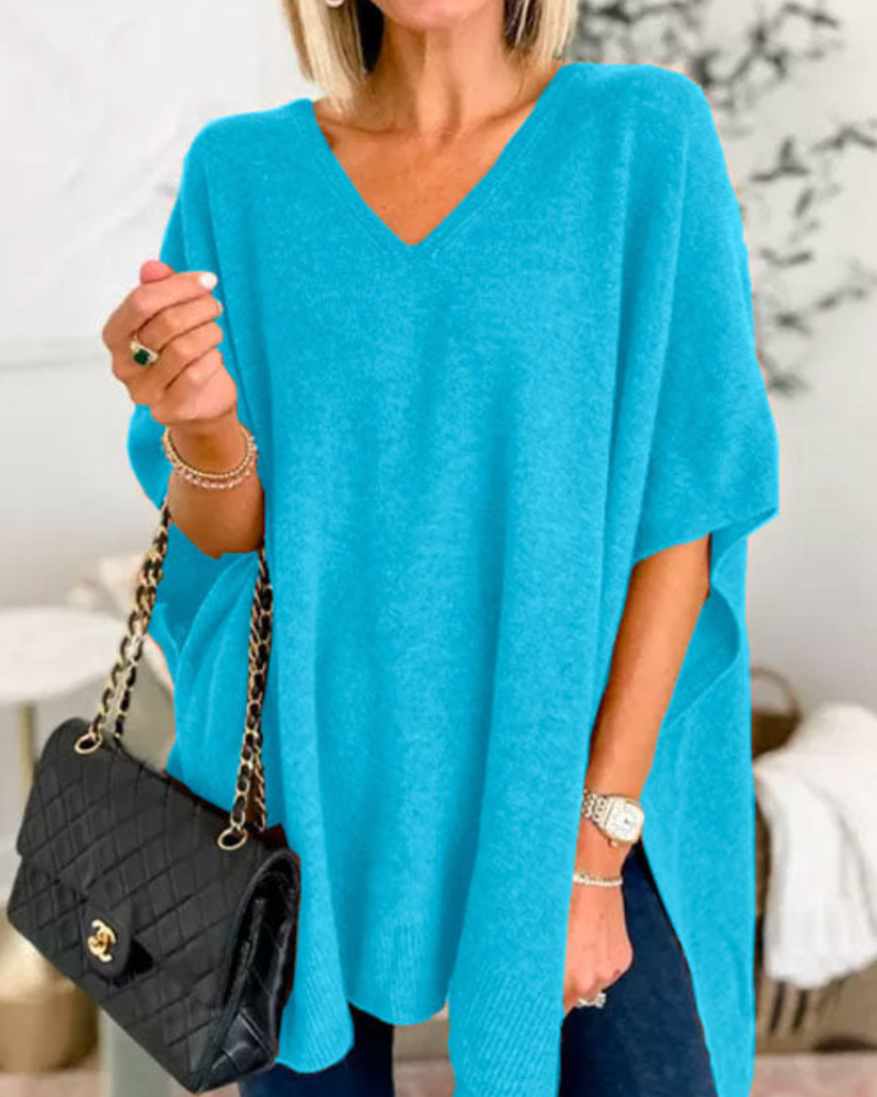 Erica - Maglione poncho ampio e scollo a V 