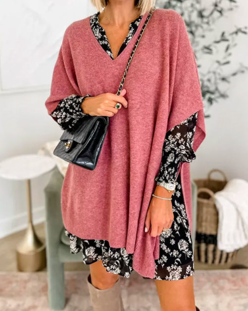 Erica - Maglione poncho ampio e scollo a V 
