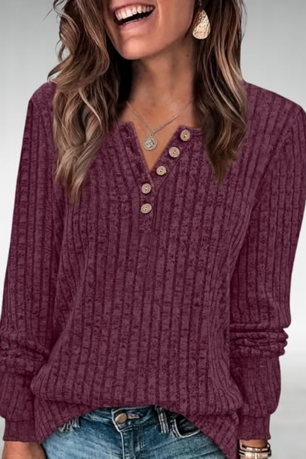 Melina | Ribbed Button Knit Top