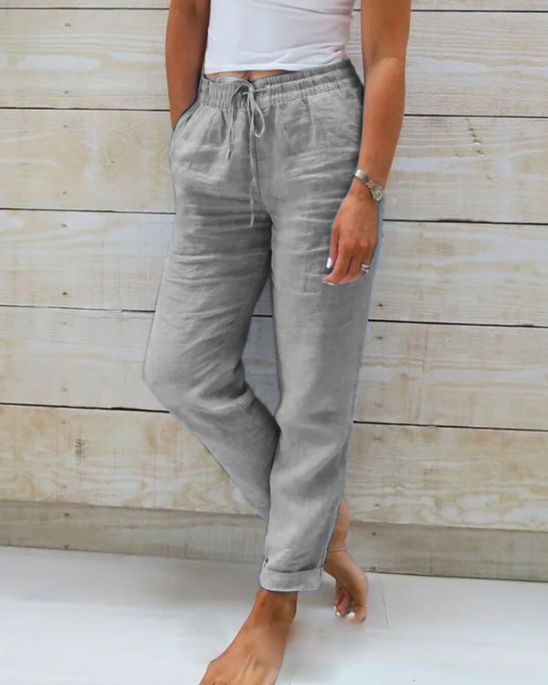 Allison | Pantaloni sartoriali in cotone e lino di lusso