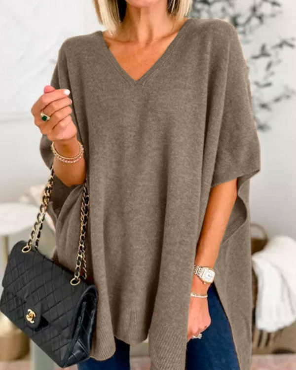 Erica - Maglione poncho ampio e scollo a V 