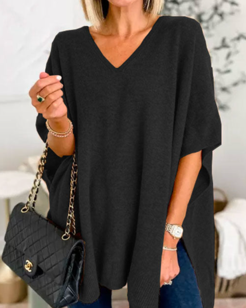 Erica - Maglione poncho ampio e scollo a V 