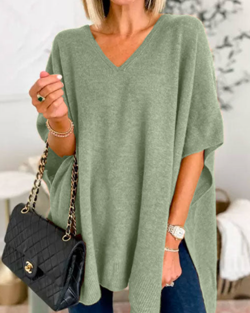 Erica - Maglione poncho ampio e scollo a V 