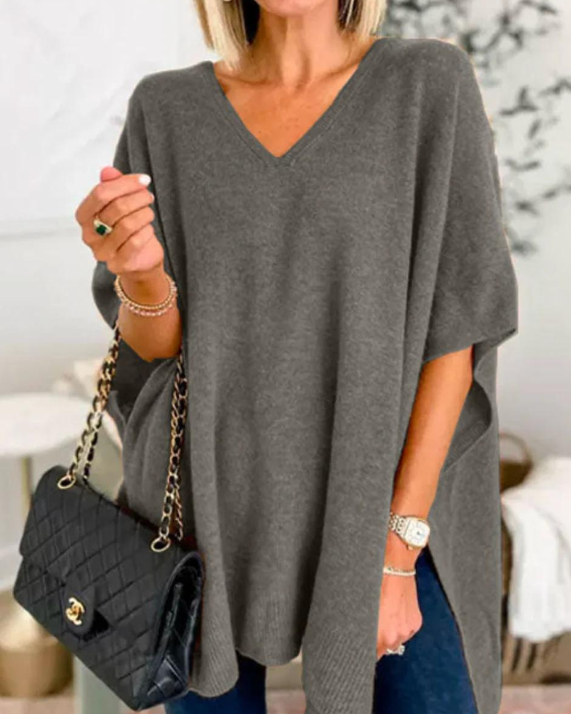 Erica - Maglione poncho ampio e scollo a V 