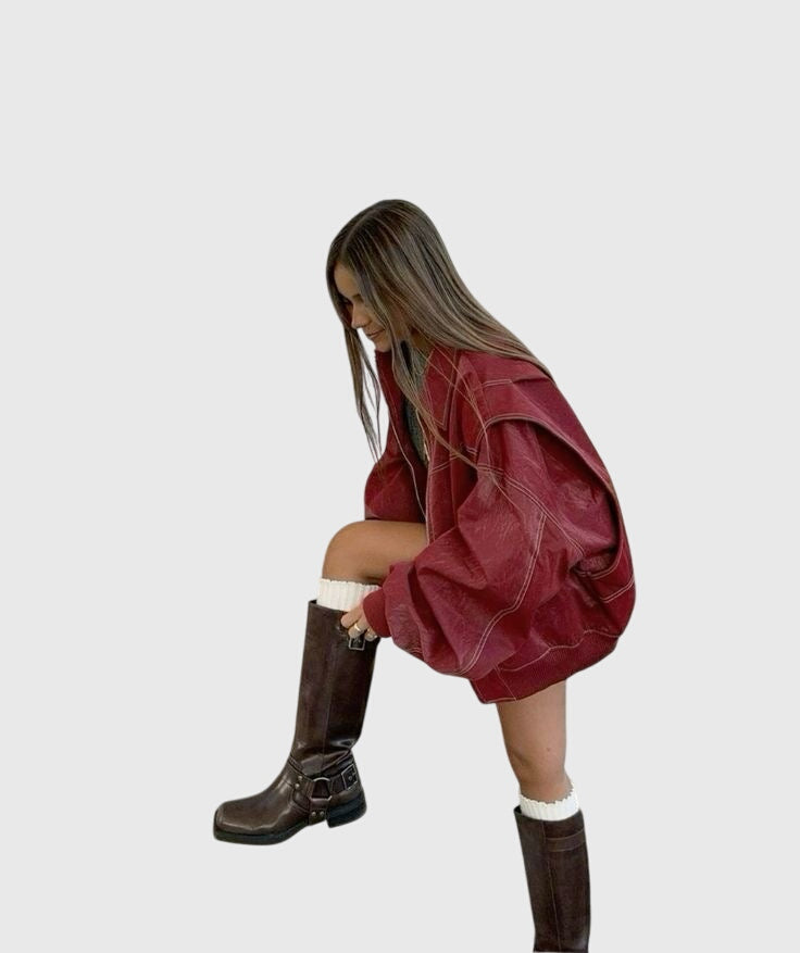 Faye™ - Giacca in pelle oversize