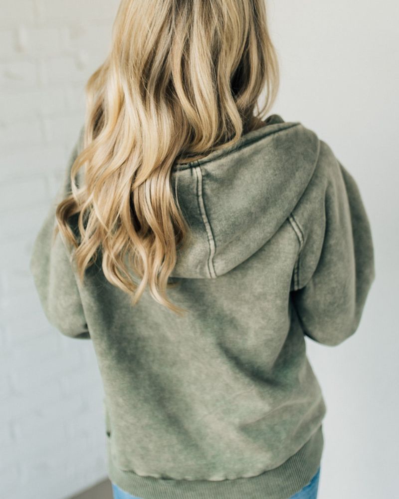 Nalas - Felpa con cappuccio in pile lavato acido con zip Henley 