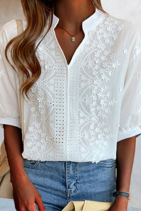 EMBERLY – PUFF SLEEVES LACE BLOUSE