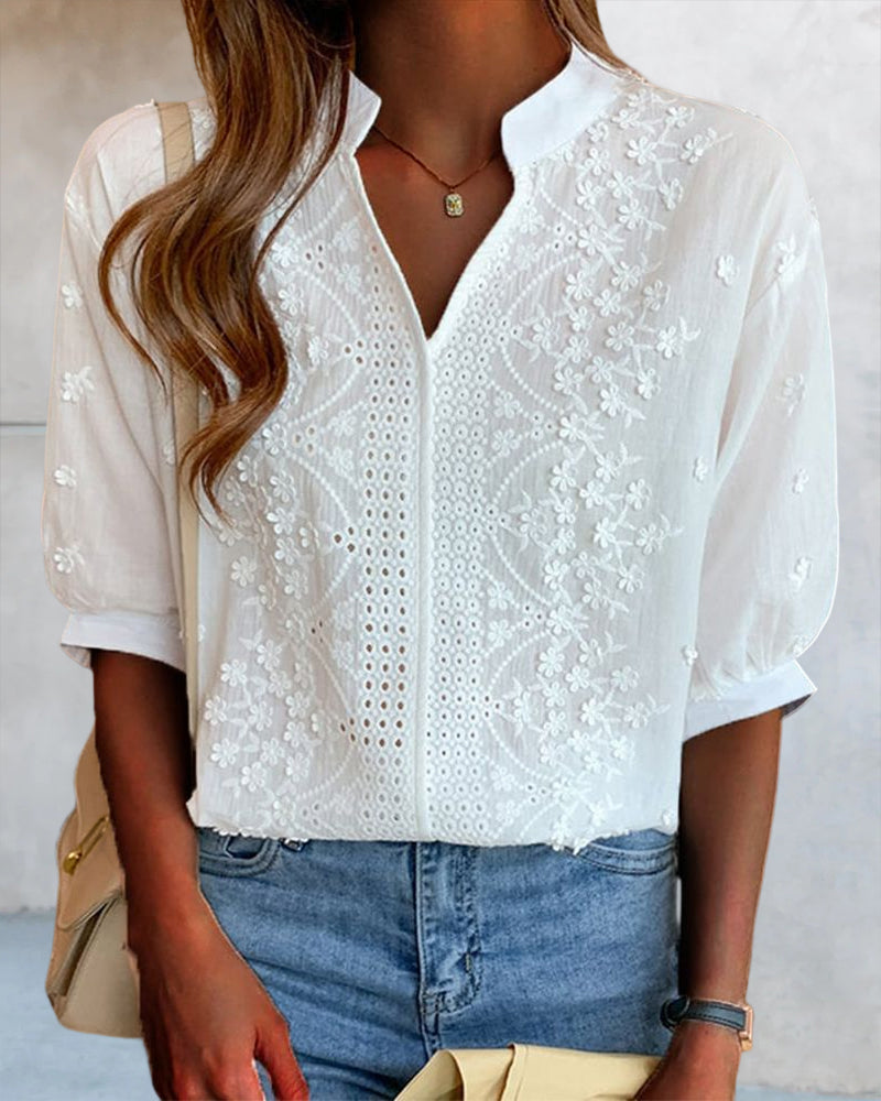 EMBERLY – BLUSA IN PIZZO CON MANICHE A SBUFFO