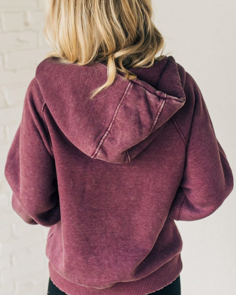 Nalas - Felpa con cappuccio in pile lavato acido con zip Henley 