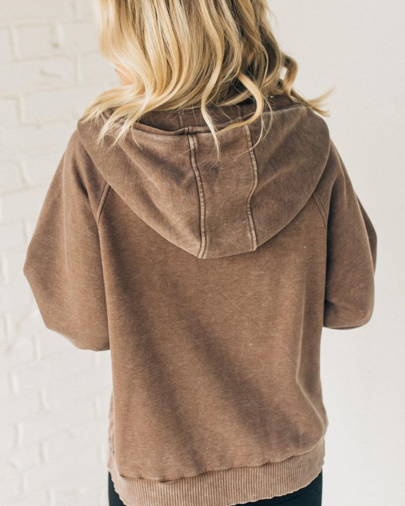 Nalas - Felpa con cappuccio in pile lavato acido con zip Henley 