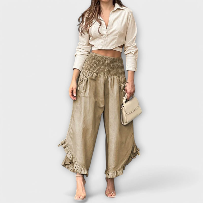 Pantalones de lino cómodos con pliegues modernos