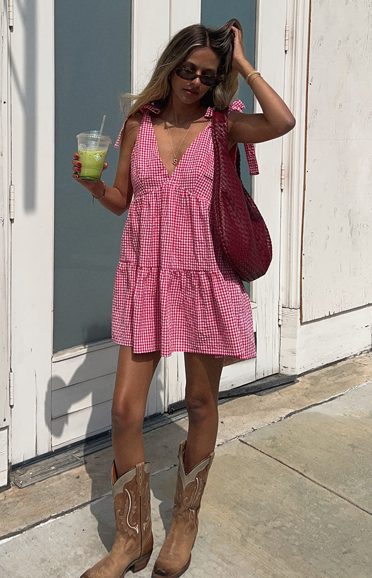 Angel Girl Red Check Mini Dress