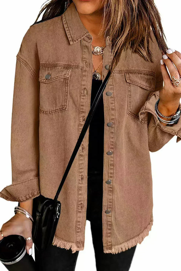 LANA – FRAYED HEM BUTTON-DOWN SHIRT JACKET