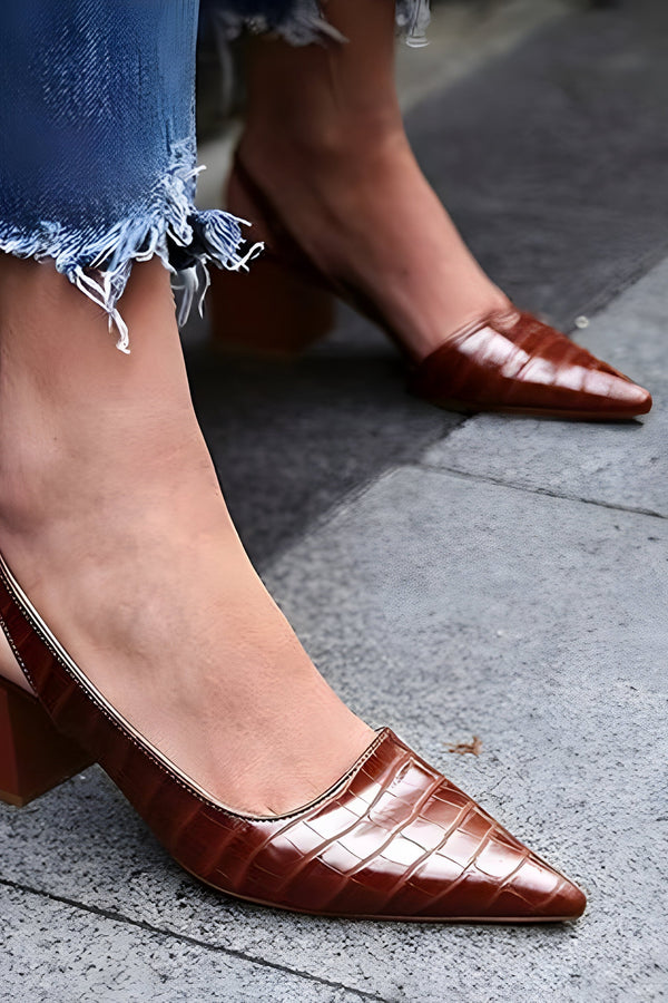 LEONIE – CROCODILE TEXTURED SLINGBACK HEELS