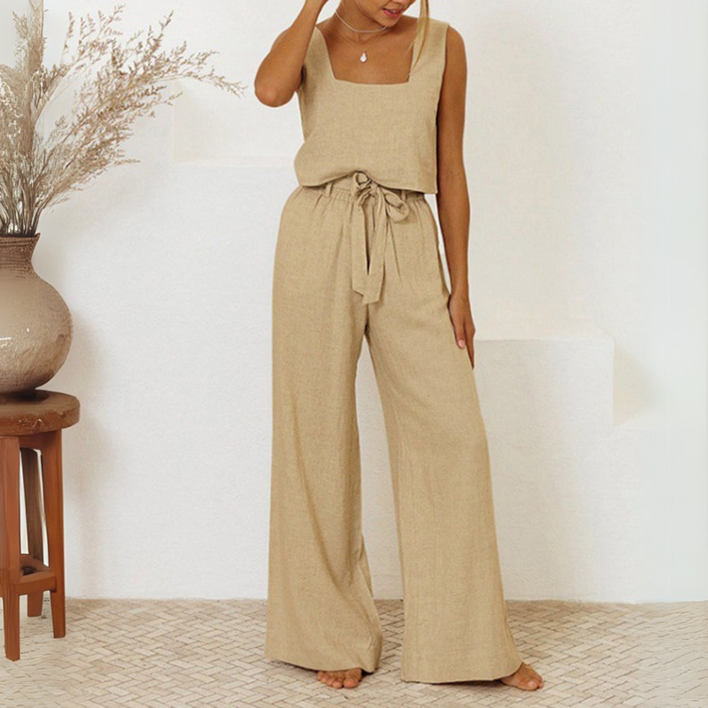 Evelyne | Completo composto da top minimalista di lusso e pantaloni a gamba larga