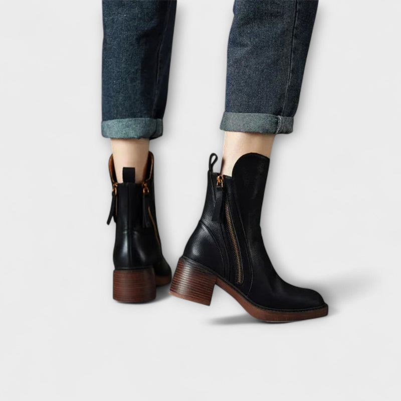 Milana - Leather Boots with Mid Heel