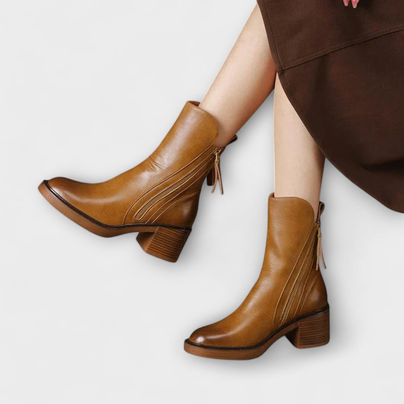 Milana - Leather Boots with Mid Heel