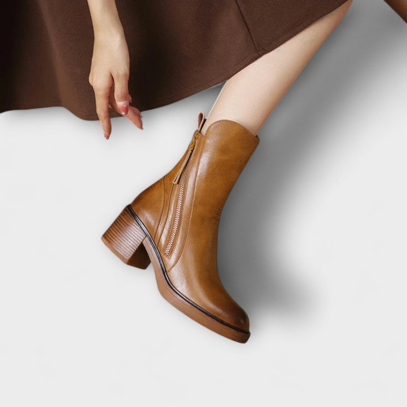 Milana - Leather Boots with Mid Heel