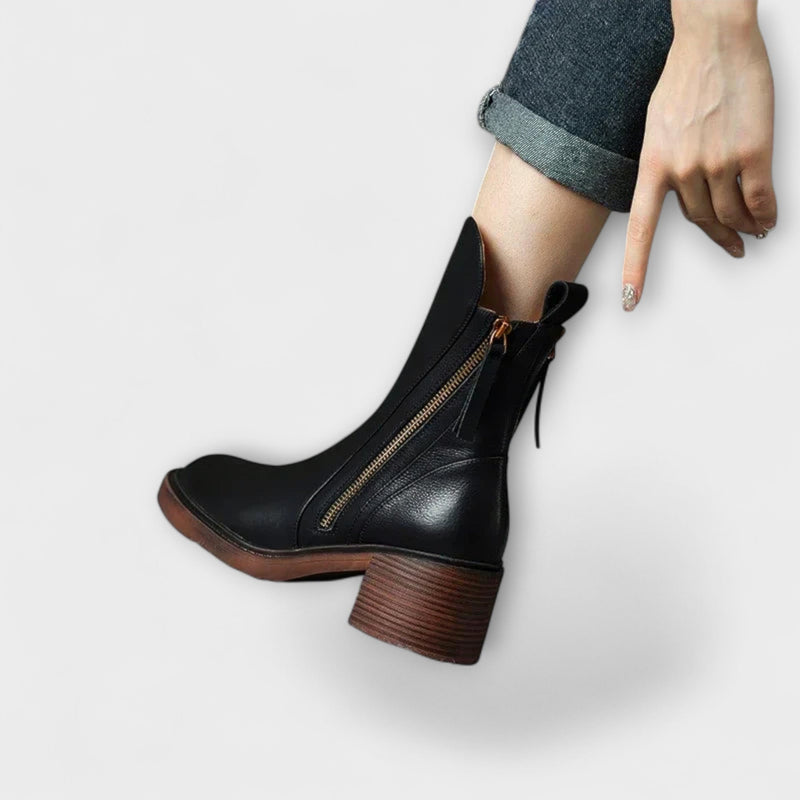 Milana - Leather Boots with Mid Heel