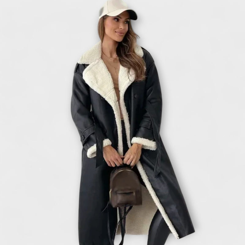 Maria – Chaqueta larga clásica con forro polar y cuello de peluche 