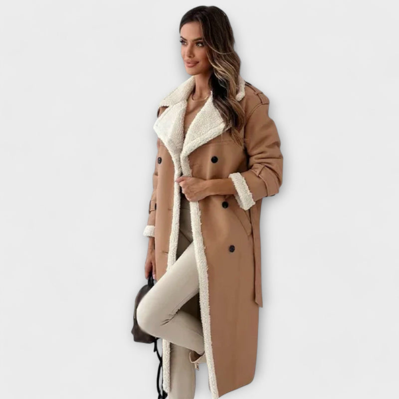 Maria – Chaqueta larga clásica con forro polar y cuello de peluche 