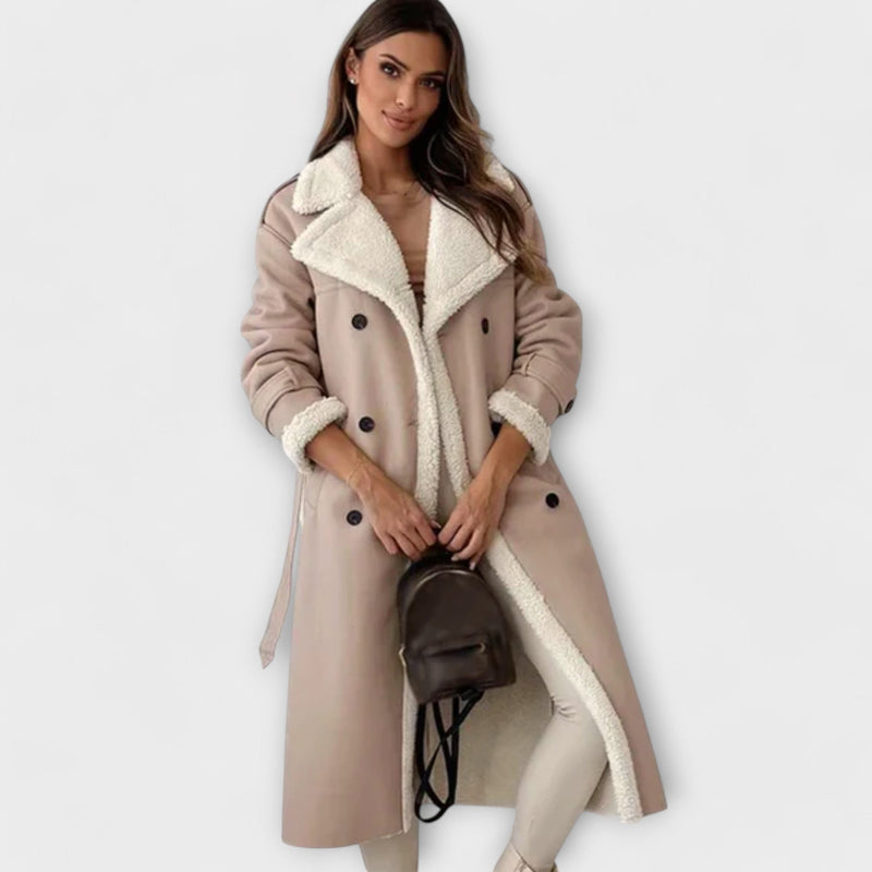Maria – Chaqueta larga clásica con forro polar y cuello de peluche 