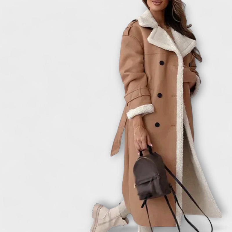 Maria – Chaqueta larga clásica con forro polar y cuello de peluche 