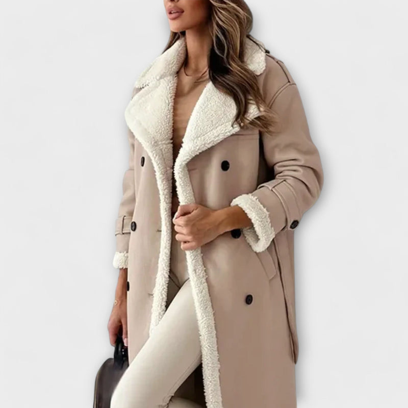 Maria – Chaqueta larga clásica con forro polar y cuello de peluche 